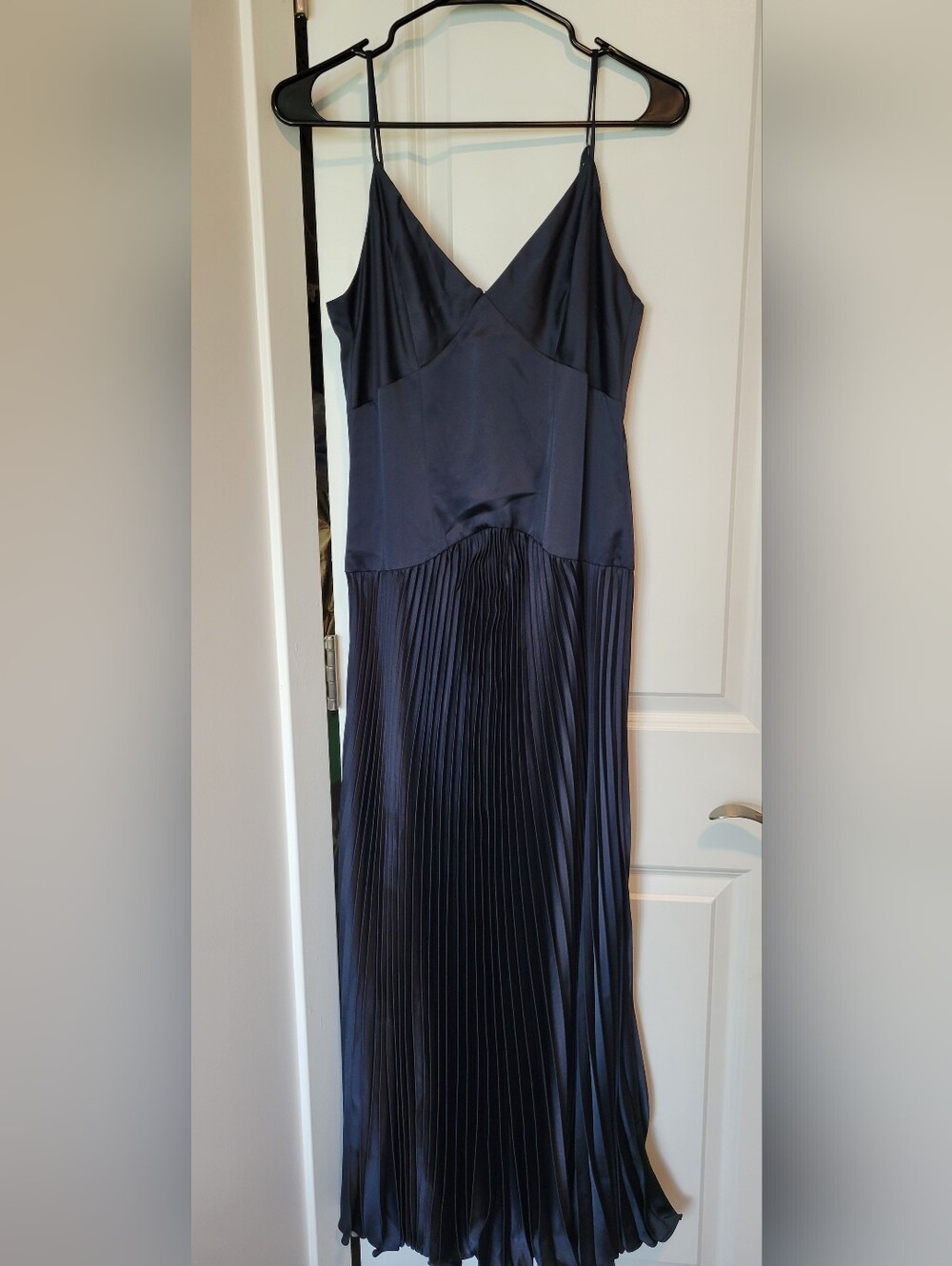 Midnight Blue Pleated Satin Maxi Dress - Picture 2 of 4